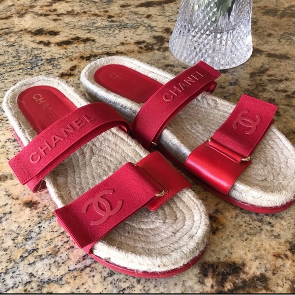 💯 Authentic Vintage Chanel Red Espadrille Sandals - Picture 1 of 6